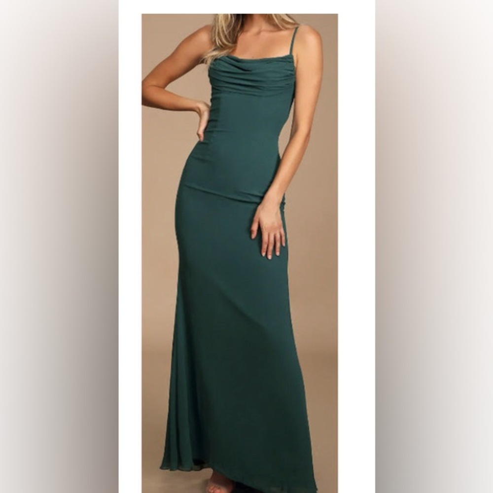 Lulu’s Captivated Emerald Green Cowl Neck Maxi Dress